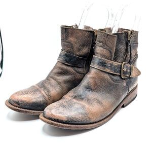 BED STU Becca Side Zip Ankle Boots Distressed Black Leather Women's Size 9